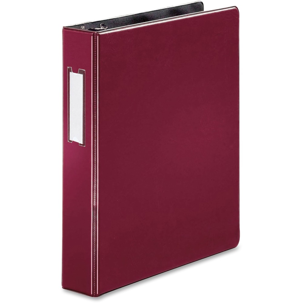 BSN33126 - Binder features slanted D-rings to hold more sheets and allow lay-flat visibility. Transparent label holder on the spine lets you quickly find the binder you need. Interior pockets conveniently keep your loose files and papers easily accessible. 1-1/2" back-mounted rings hold up to 375 sheets of paper. Binder is perfect for large projects, training manuals, reports, presentations and more.
