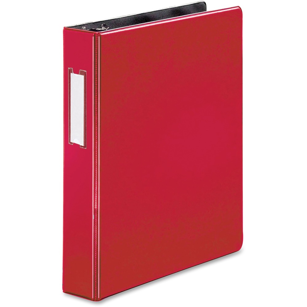 BSN33128 - Binder features slanted D-rings to hold more sheets and allow lay-flat visibility. Transparent label holder on the spine lets you quickly find the binder you need. Interior pockets conveniently keep your loose files and papers easily accessible. 1-1/2" back-mounted rings hold up to 375 sheets of paper. Binder is perfect for large projects, training manuals, reports, presentations and more.