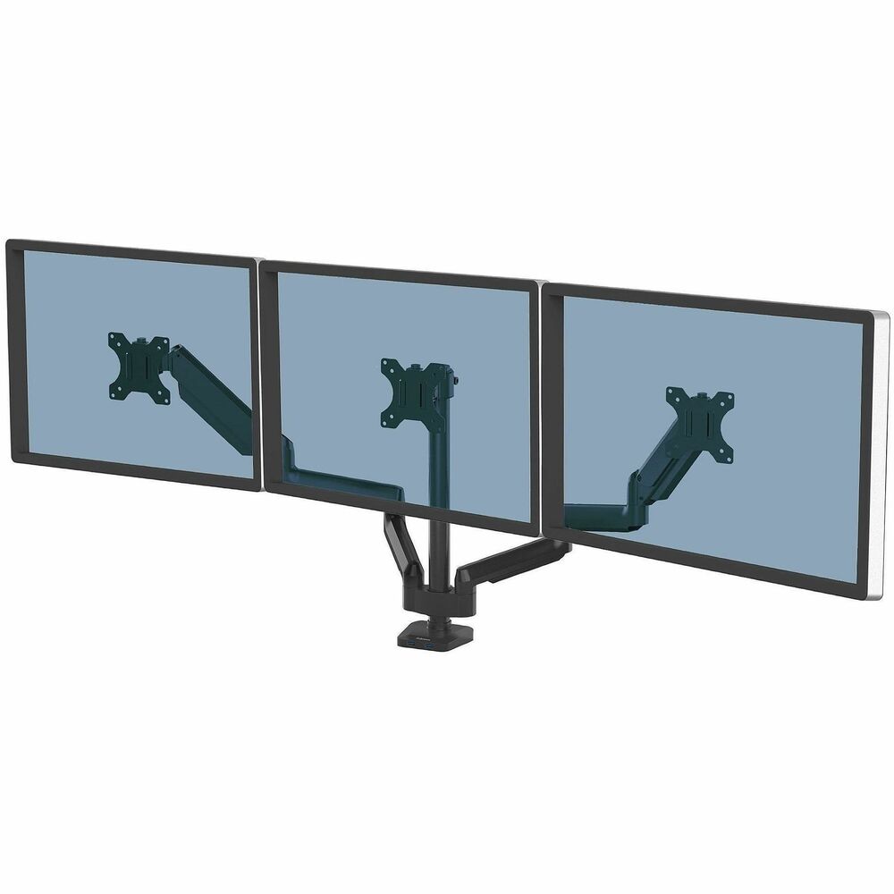 FEL8042601 - Elevate your workspace with the Fellowes Platinum Series Triple Monitor Arm, designed to reduce neck and eye strain while maximizing desk space. The Platinum Series ergonomic monitor arm supports up to 27" and 15.4 lb, making it ideal for home, office, or gaming setups. Featuring fully independent arms with gas spring technology, the Platinum Triple Monitor Arm makes adjustments effortless and enables flexible viewing angles with 360° rotation and +/-45° screen tilt. The quick-fit VESA plate ensures an easy setup, attaching securely to desks via grommet or clamp. Featuring two integrated USB ports at the base, the Platinum Series allows you to keep your devices powered while maintaining a clutter-free workspace thanks to the innovative cable management system. Combining quality, durability, and ease of use, the Platinum Triple monitor arm provides exceptional value and flexibility for any workstation. More from the Manufacturer