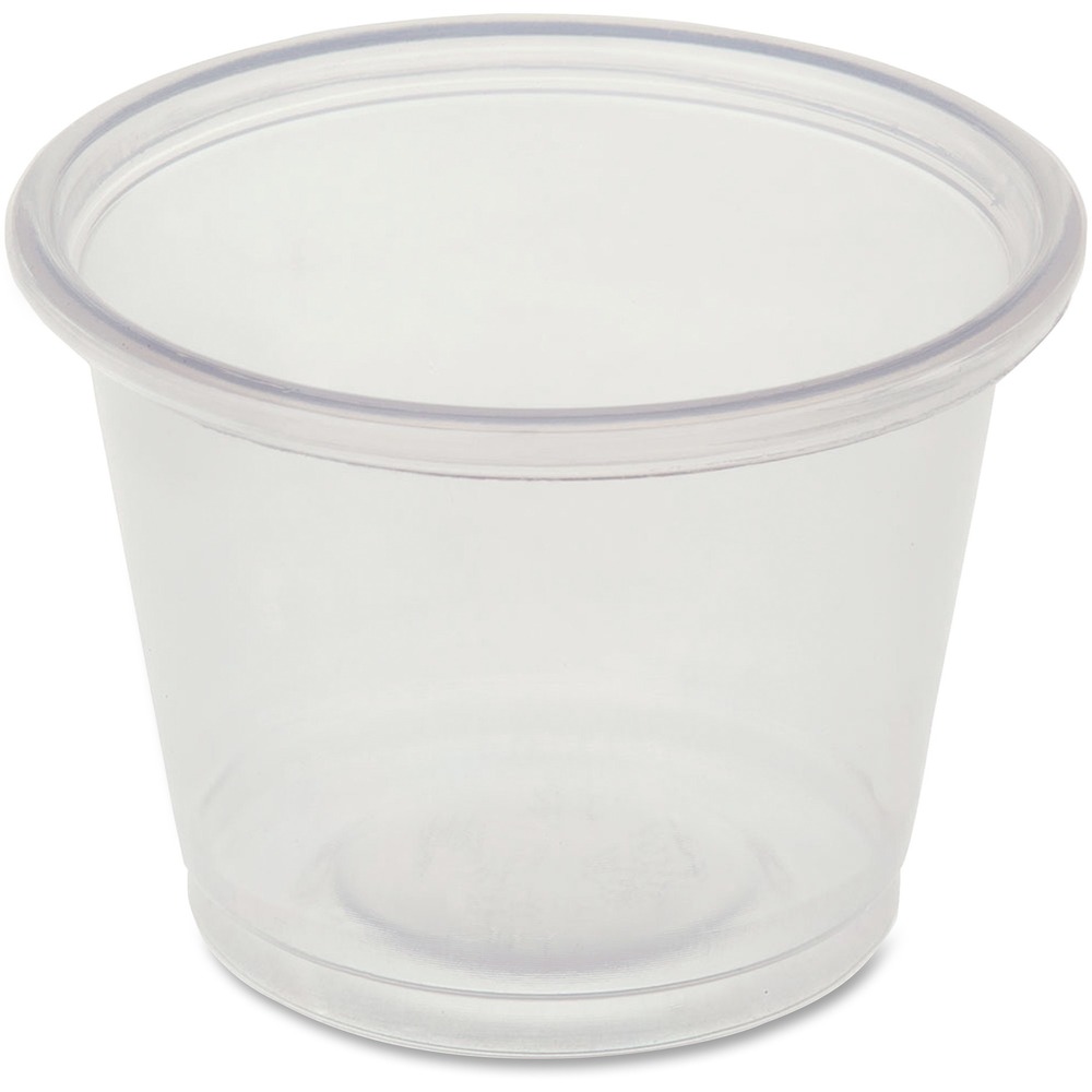 GJO19060 - Portion cups are conveniently sized to handle a variety of dining applications. Its leakproof, polystyrene construction holds liquid items for extended periods of time without soaking through. Strong closure keeps items securely contained for easy transportation when used with a lid (sold separately). Disposable design allows quick, easy cleanup after each use. Portion cups are perfect for serving beverage samples, condiments, sauces and more.