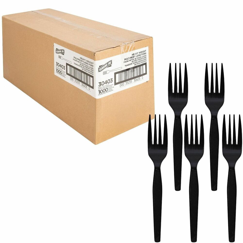 GJO30403 - Heavyweight forks are strong enough to handle dense or heavier foods to provide a satisfying dining experience for your guests, customers and employees. Textured handle is easy to grip to provide better control. Disposable design allows quick, easy cleanup after each use. Polystyrene cutlery is perfect for office parties, breakroom use, take-out meals, catering and more.