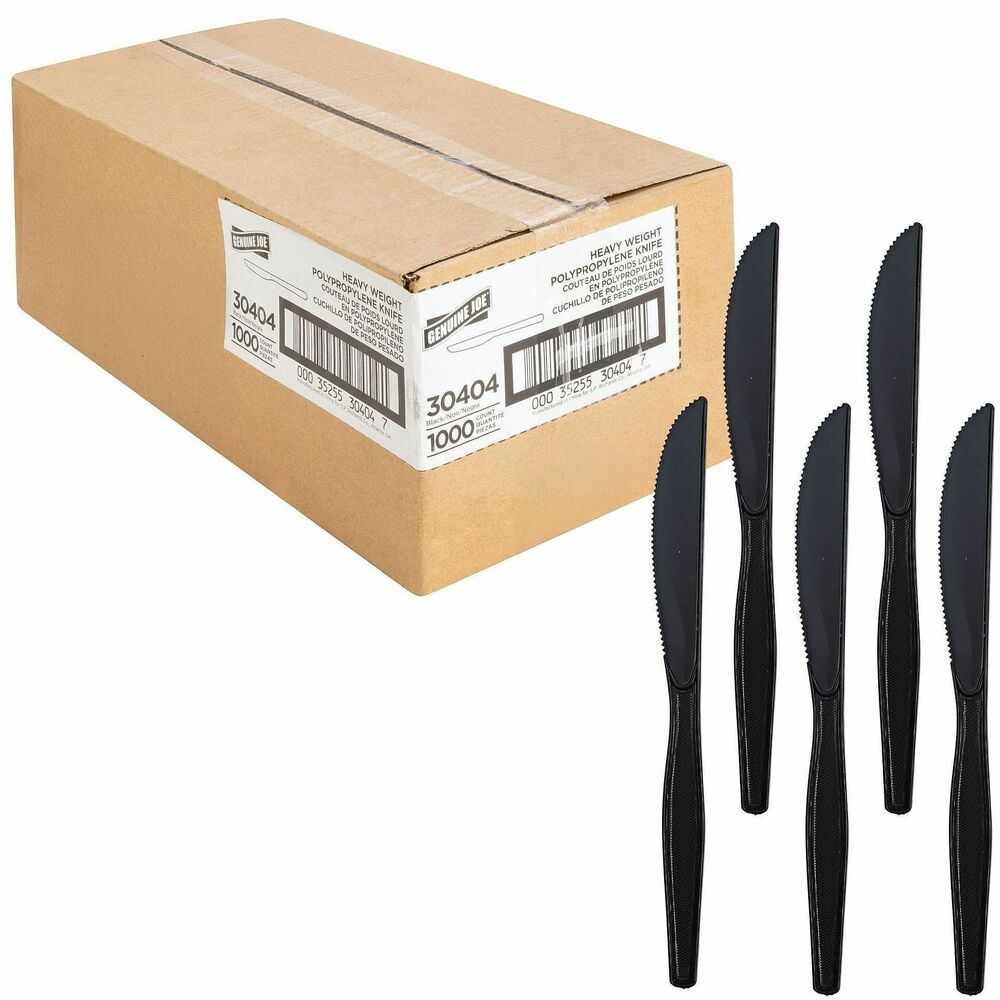 GJO30404 - Heavyweight knives are strong enough to handle dense or heavier foods to provide a satisfying dining experience for your guests, customers and employees. Textured handle is easy to grip to provide better control. Disposable design allows quick, easy cleanup after each use. Polystyrene cutlery is perfect for office parties, breakroom use, take-out meals, catering and more.