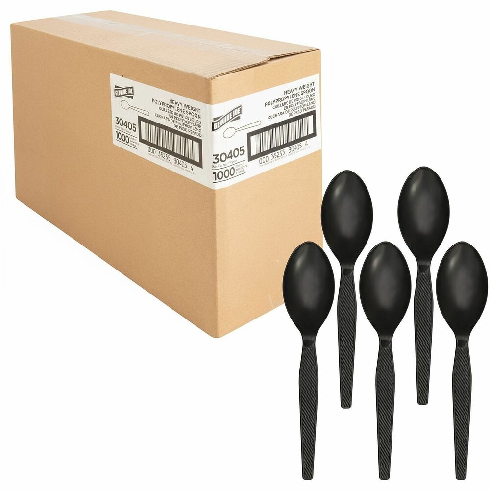 GJO30405 - Heavyweight spoons are strong enough to handle dense or heavier foods to provide a satisfying dining experience for your guests, customers and employees. Textured handle is easy to grip to provide better control. Disposable design allows quick, easy cleanup after each use. Polystyrene cutlery is perfect for office parties, breakroom use, take-out meals, catering and more.