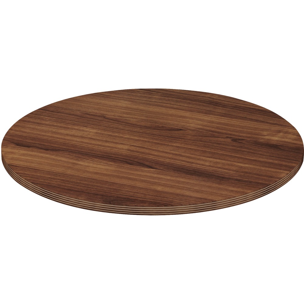 LLR34358 - Elegant conference tabletop features 3mm reeded edges and is part of the Lorell Chateau Series. The 1-3/8" thick round top is finished with a durable Walnut laminate. The almost 42" width provides a great place for intimate meetings. Base equipped with a modesty panel is sold separately.