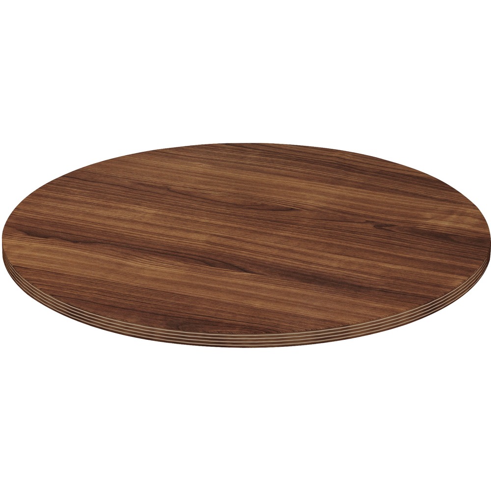 LLR34359 - Elegant conference tabletop features 3mm reeded edges and is part of the Lorell Chateau Series. The 1-3/8" thick round top is finished with a durable Walnut laminate. The almost 48" width provides a great place for intimate meetings. Base equipped with a modesty panel is sold separately.