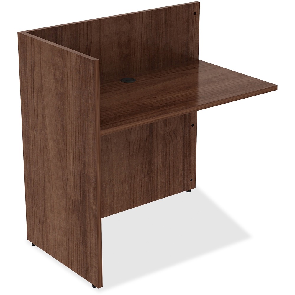 LLR34404 - Reception return is designed to be paired with the Lorell Essentials Front Reception Desk (sold separately). Both promote work efficiency while projecting a professional image for greeting visitors. As part of the Lorell Essentials Series Wood Laminate Furniture, return offers high-quality laminate construction and a contemporary design. High sides surround the desktop on two sides and extend to the floor to provide privacy for confidential documents and details. Return features 1" thick laminated top for durability.