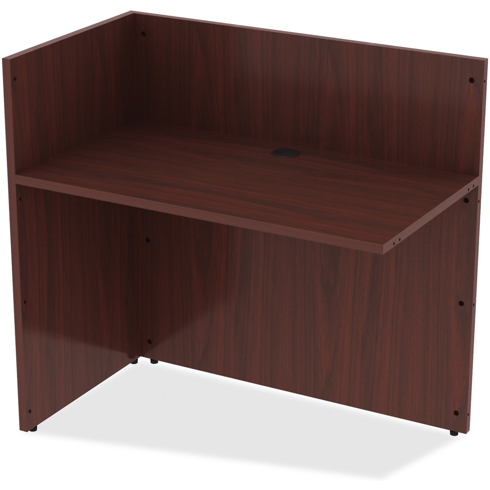 LLR59627 - Reception return is designed to be paired with the Lorell Essentials Front Reception Desk (sold separately). Both promote work efficiency while projecting a professional image for greeting visitors. As part of the Lorell Essentials Series Wood Laminate Furniture, return offers high-quality laminate construction and a contemporary design. High sides surround the desktop on two sides and extend to the floor to provide privacy for confidential documents and details. Return features a 1" thick laminated top for durability.