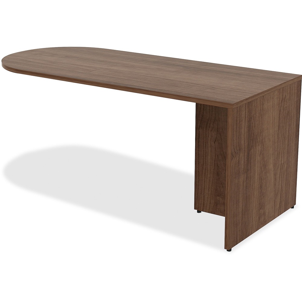 LLR69959 - Peninsula is part of Lorell Essentials Series Laminate Furniture with high-quality laminate construction and metal-to-metal, cam-lock connections. Peninsula comes in two boxes, and LLR69381 must be ordered separately for a complete unit. Use the peninsula to extend worksurfaces and create configurations to make the most efficient use of your office space. Walnut laminate top is 1" thick for durability. Design also includes 3mm PVC edges.