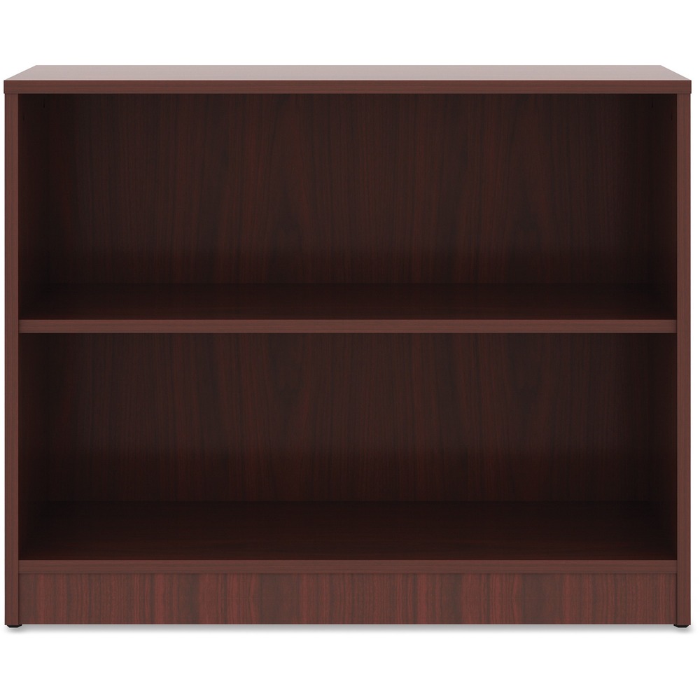 LLR99778 - Sturdy, two-shelf bookcase offers high-quality laminate construction and a contemporary design. Shelves are 3/4" thick and made of 18mm thick, medium-density fiberboard with thermally fused, Mahogany laminate for long-lasting use. The visible, one-piece backing behind the shelves is made with 3mm thick, medium-density fiberboard and matching laminate. Both sides are finished. Bookcase features one adjustable shelf, one fixed bottom shelf, square edges and adjustable feet. Each shelf holds up to 75 lb.