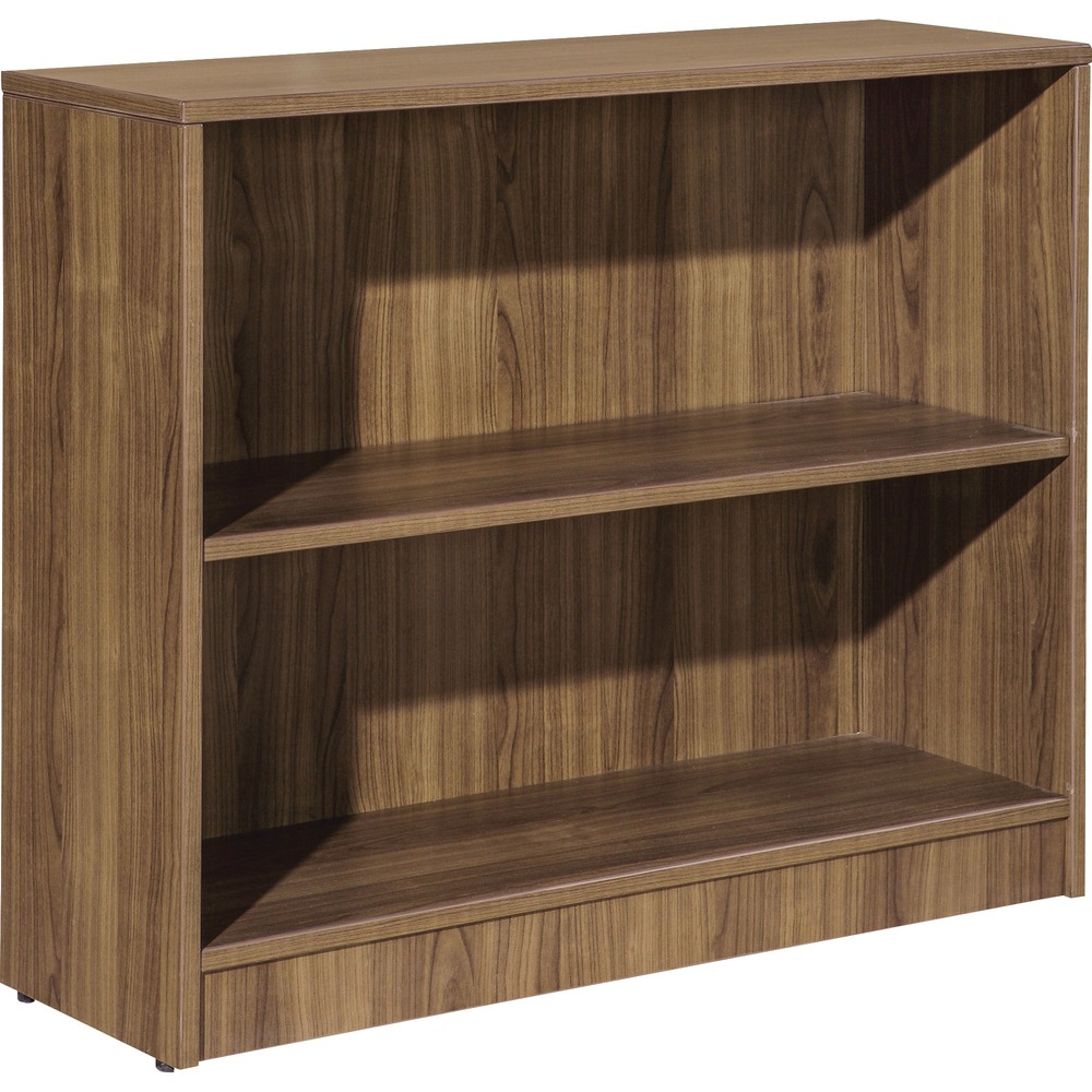 LLR99780 - Sturdy, two-shelf bookcase offers high-quality laminate construction and a contemporary design. Shelves are 3/4" thick and made of 18mm thick, medium-density fiberboard with thermally fused, Walnut laminate for long-lasting use. The visible, one-piece backing behind the shelves is made with 3mm thick, medium-density fiberboard and matching laminate. Both sides are finished. Bookcase features one adjustable shelf, one fixed bottom shelf, square edges and adjustable feet. Each shelf holds up to 75 lb.