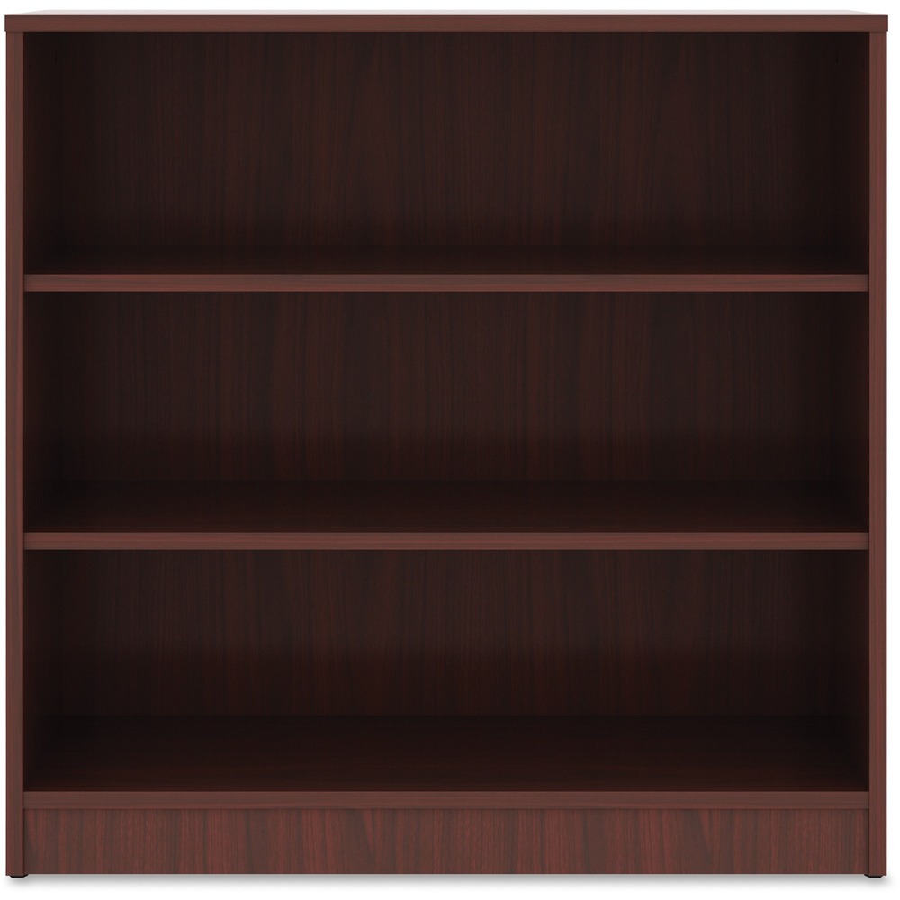 LLR99781 - Sturdy, three-shelf bookcase offers high-quality laminate construction and a contemporary design. Shelves are 3/4" thick and made of 18mm thick, medium-density fiberboard with thermally fused, Mahogany laminate for long-lasting use. The visible, one-piece backing behind the shelves is made with 3mm thick, medium-density fiberboard and matching laminate. Both sides are finished. Bookcase features two adjustable shelves, one fixed bottom shelf, square edges and adjustable feet. Each shelf holds up to 75 lb.
