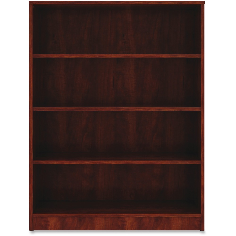 LLR99785 - Sturdy, four-shelf bookcase offers high-quality laminate construction and a contemporary design. Shelves are 3/4" thick and made of 18mm thick, medium-density fiberboard with thermally fused, Cherry laminate for long-lasting use. The visible, one-piece backing behind the shelves is made with 3mm thick, medium-density fiberboard and matching laminate. Both sides are finished. Bookcase features three adjustable shelves, one fixed bottom shelf, square edges and adjustable feet. Each shelf holds up to 75 lb.