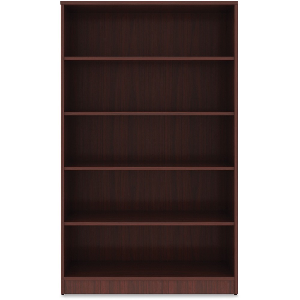 LLR99787 - Sturdy, five-shelf bookcase offers high-quality laminate construction and a contemporary design. Shelves are 3/4" thick and made of 18mm thick, medium-density fiberboard with thermally fused, Mahogany laminate for long-lasting use. The visible, one-piece backing behind the shelves is made with 3mm thick, medium-density fiberboard and matching laminate. Both sides are finished. Bookcase features four adjustable shelves, one fixed bottom shelf, square edges and adjustable feet. Each shelf holds up to 75 lb.