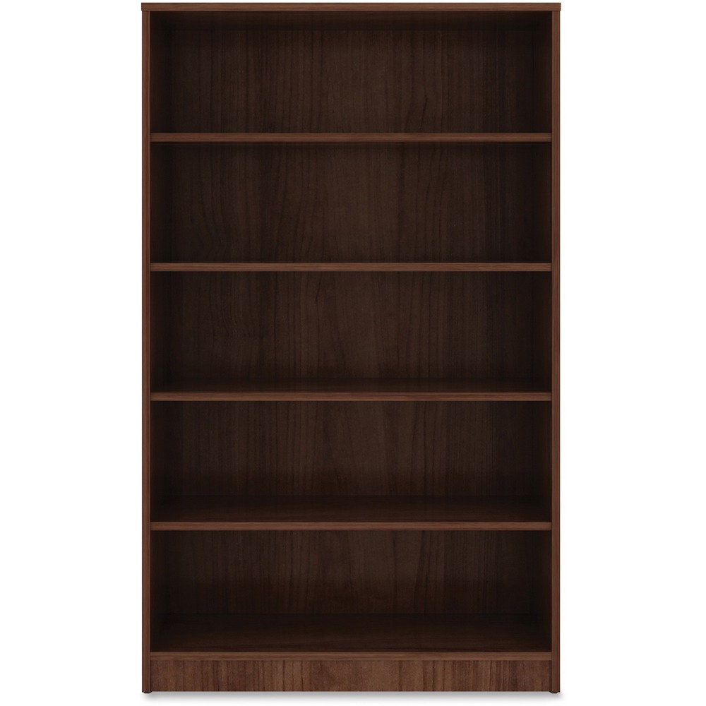 LLR99789 - Sturdy, five-shelf bookcase offers high-quality laminate construction and a contemporary design. Shelves are 3/4" thick and made of 18mm thick, medium-density fiberboard with thermally fused, Walnut laminate for long-lasting use. The visible, one-piece backing behind the shelves is made with 3mm thick, medium-density fiberboard and matching laminate. Both sides are finished. Bookcase features four adjustable shelves, one fixed bottom shelf, square edges and adjustable feet. Each shelf holds up to 75 lb.
