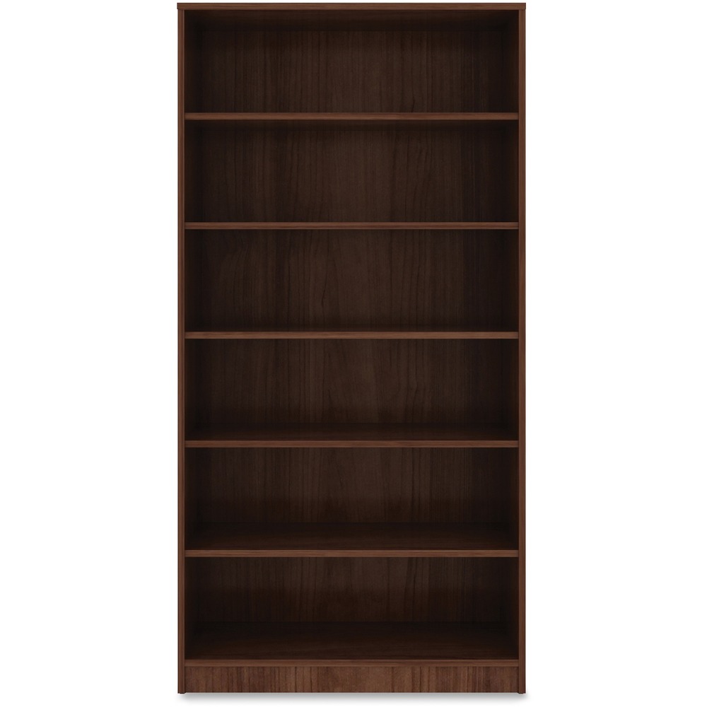LLR99792 - Sturdy, six-shelf bookcase offers high-quality laminate construction and a contemporary design. Shelves are 3/4" thick and made of 18mm thick, medium-density fiberboard with thermally fused, Walnut laminate for long-lasting use. The visible, one-piece backing behind the shelves is made with 3mm thick, medium-density fiberboard and matching laminate. Both sides are finished. Bookcase features five adjustable shelves, one fixed bottom shelf, square edges and adjustable feet. Each shelf holds up to 75 lb.