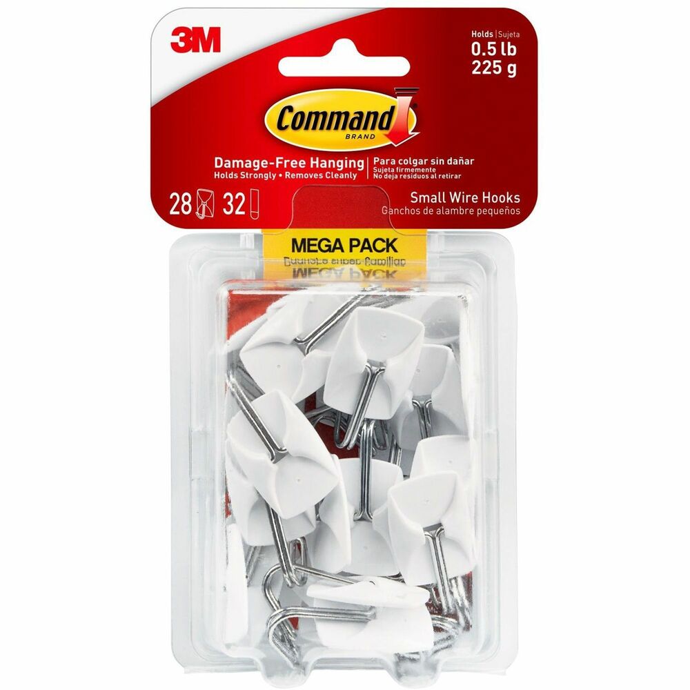 MMM17067MPES - Small Wire Hooks Mega Pack offers plenty of Command damage-free hanging. It includes 28 hooks and 32 adhesive strips. General-purpose hooks are fast and easy to hang. The revolutionary Command Adhesive Strip holds strongly on a variety of surfaces, including paint, wood, tile and more. It removes cleanly with no holes, marks or sticky residue. Rehanging them is as easy as applying a replacement Command Clear Strip so you can take down, move and reuse them again and again. Weight capacity is 0.5 lb. per hook. More from the Manufacturer