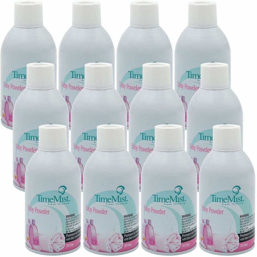 TMS1042686CT - Elevate your customer or visitor experience with this innovative, Premium Metered 30-Day Air Freshener - Baby Powder. Perfect for your odor control program, fragrance and odor counteractants in one can neutralize stubborn odors swiftly and provide lasting aromatherapy from the high-quality fragrance made with essential oils. Dual actuator system creates small micron dispersion, eliminating fallout. High fragrance load percentage ensures longest-lasting experience. This nostalgic fragrance conjures the unmistakable scent of a newborn baby freshly bathed and powdered. Dual odor counteractants target specific malodor-causing particles. Use this refill in TimeMist full-sized, metered fragrance dispensers (not included) for 30 days of continuous use when set at 15-minute intervals.