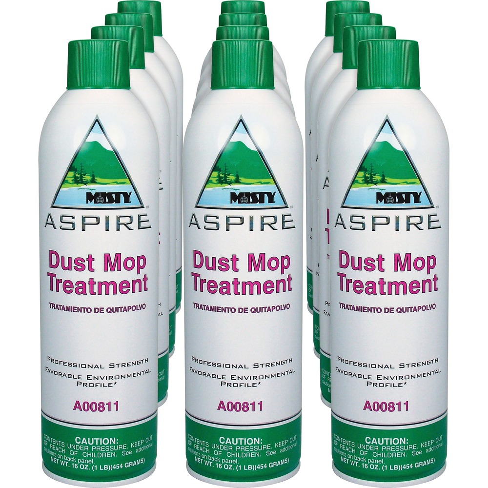 AMR1038049CT - Aspire Dust Mop Treatment replaces sweeping compounds and eliminates the dust created when using mophead-equipped push brooms. The advanced, professional-strength formula contains no wax or silicone, does not make the treated surface slippery and will not damage floor surfaces. Use on asphalt tile, linoleum, vinyl, rubber tile, marble, granite, natural stone, ceramic, concrete, quarry tile, magnesite, cork and wood including polyurethane-coated wood such as gymnasium floors, racquet courts and more. It can also be used on flooring coated with removable polymer finish. Cloths treated with this product are ideal for dusting plastic, laminates, chalkboards and more. The nonflammable, water-based formula also features a pleasant light lemon fragrance. It is 98 percent VOC-free.