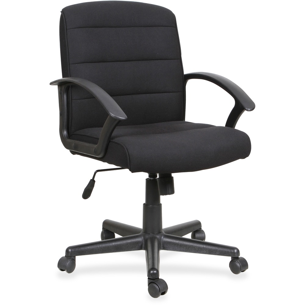 LLR83306 - Task chair features a cushioned seat and back upholstered in fabric for a comfortable seating experience. Seat offers a waterfall front edge to relieve the pressure on your legs. Sturdy, polypropylene arms slope downward so you can relax better at your desk. Customize chair for the ideal position with comfort functions including pneumatic seat-height adjustment, tilt lock, adjustable tilt tension and 360-degree swivel. Nylon base is equipped with dual-wheel casters for easy chair movement. Weight capacity is 250 lb.