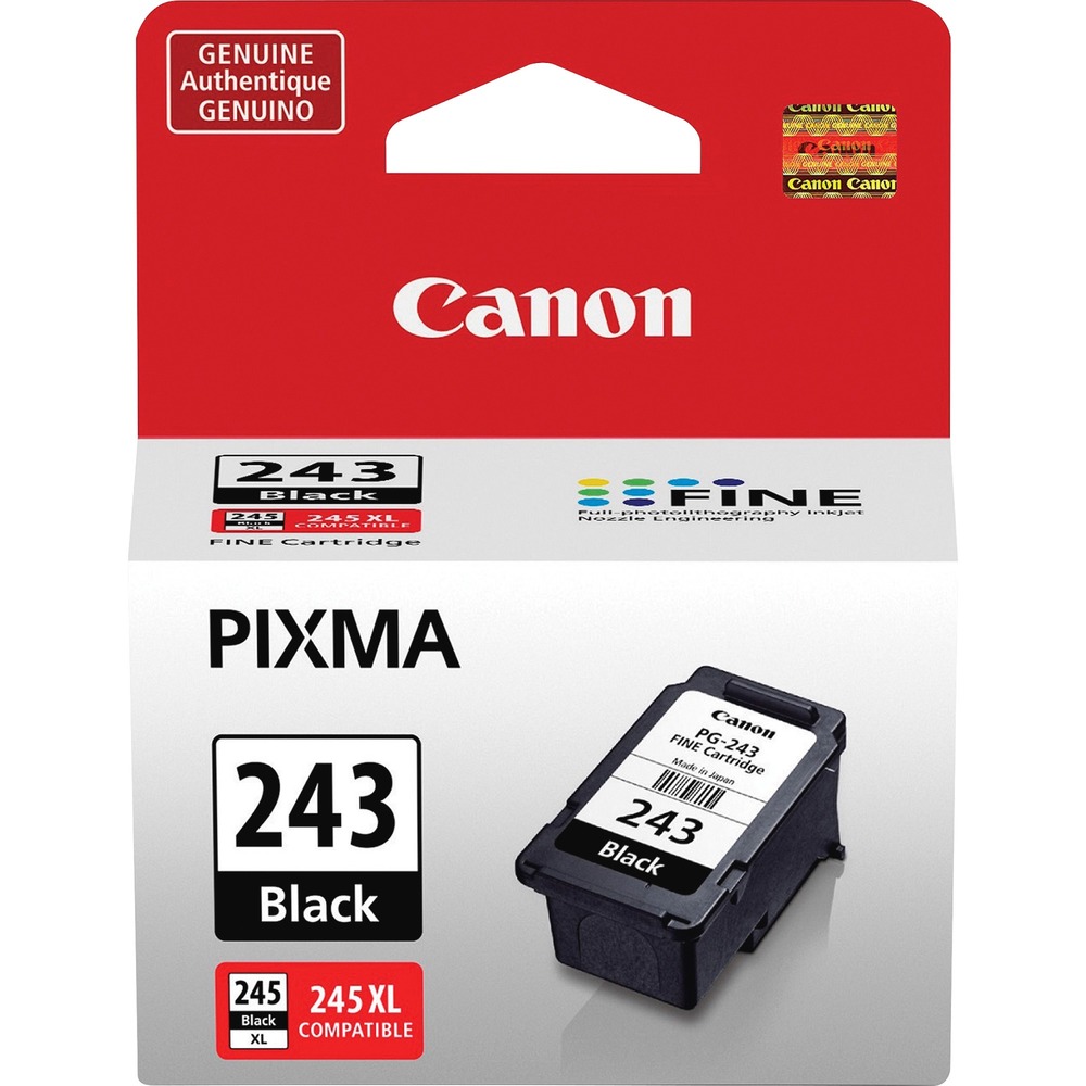 CNMPG243 - Experience crisp, smudge-resistant, professional-quality text with the PG-243 Pigment Black Ink Cartridge that replaces the PG-245 black ink cartridge with full compatibility. Designed with FINE (Full Photolithographic Inkjet Nozzle Engineering) technology, your documents will realize added sharpness, detail and quality. Pigment-based ink formulation delivers long-lasting dark blacks. This genuine Canon ink cartridge is compatible with Canon Pixma printers that utilize PG-245 and PG-245XL ink cartridges, including MG3020, TS202, TS302 and TS3120. Page yield varies with use.