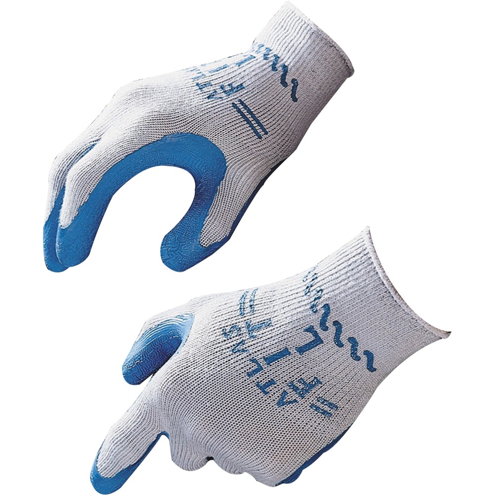BSM30008BX - Palm-dipped, blue-colored natural rubber gloves provide durable protection without sacrificing long-wearing comfort. Cotton/polyester lining provides extremely comfortable fit. The rough textured lightweight natural rubber coating provides outstanding grip. An elastic knit-wrist secures the glove above the wrist for comfort and preventing debris from entering the glove. Knuckles are not coated to provide dexterity and coolness.