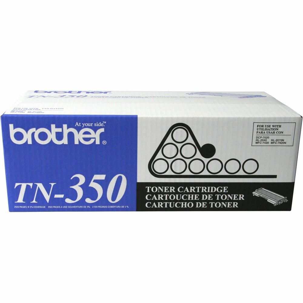 BRTTN350 - Toner cartridge is designed for use with Brother DCP-7020; IntelliFax-2820, IntelliFax-2910, IntelliFax-2920; HL-2030, HL-2040, HL-2070N; MFC-7220, MFC-7225N, MFC-7420 and MFC-7820N. All genuine Brother printer supplies are designed as part of an entire printing system to provide a superior degree of quality. Genuine Brother toner is delicately balanced to provide even flow and toner distribution. Cartridge yields approximately 2,500 pages.