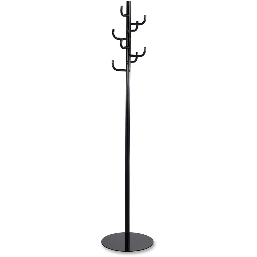 SAF4241BL - Hook Head Coat Rack is suitable for all interiors including private offices, lobbies, waiting areas, breakrooms, conference rooms and home entryways. Eight hooked arms on the steel coat rack feature rounded edges to protect garments. Tubular steel construction has a scratch-resistant, powder-coat finish for durability. Steel plate base is made with a 15" diameter for superior stability.