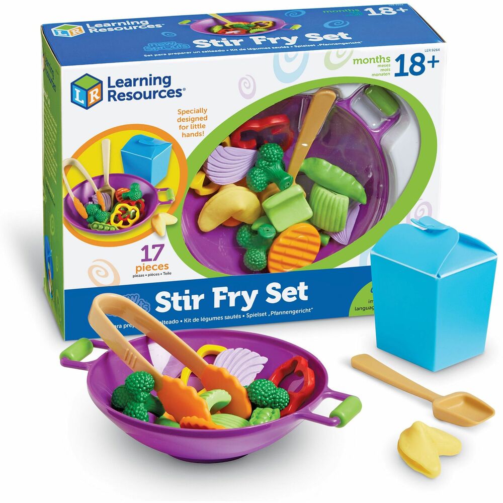 LRN9264 - Let your aspiring chefs cook up a healthy selection of vegetables in their very own wok. Colorful pieces help develop imagination and creativity with a special culinary experience. Durable, soft plastic pieces are sized perfectly for children to use. Set includes wok, to-go container, tongs, spatula, peapods, carrots, broccoli, peppers, onions, celery and fortune cookie. Stir fry set is designed for children ages 2 and up.