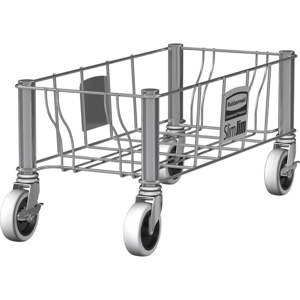 RCP1968468 - Collect and transport waste and recyclables with this stainless steel dolly for Slim Jim containers. It is made of quality stainless steel that is easy to clean and won't rust or chip in moist environments. Its 3" nonmarking, quiet casters allow smooth and quiet maneuverability. Locking feature on casters creates a stable recycling station or collection site. Dolly accommodates a 16 or 23 gallon Vented Slim Jim Container from Rubbermaid Commercial. Weight capacity is 100 lb. (45 kg.).