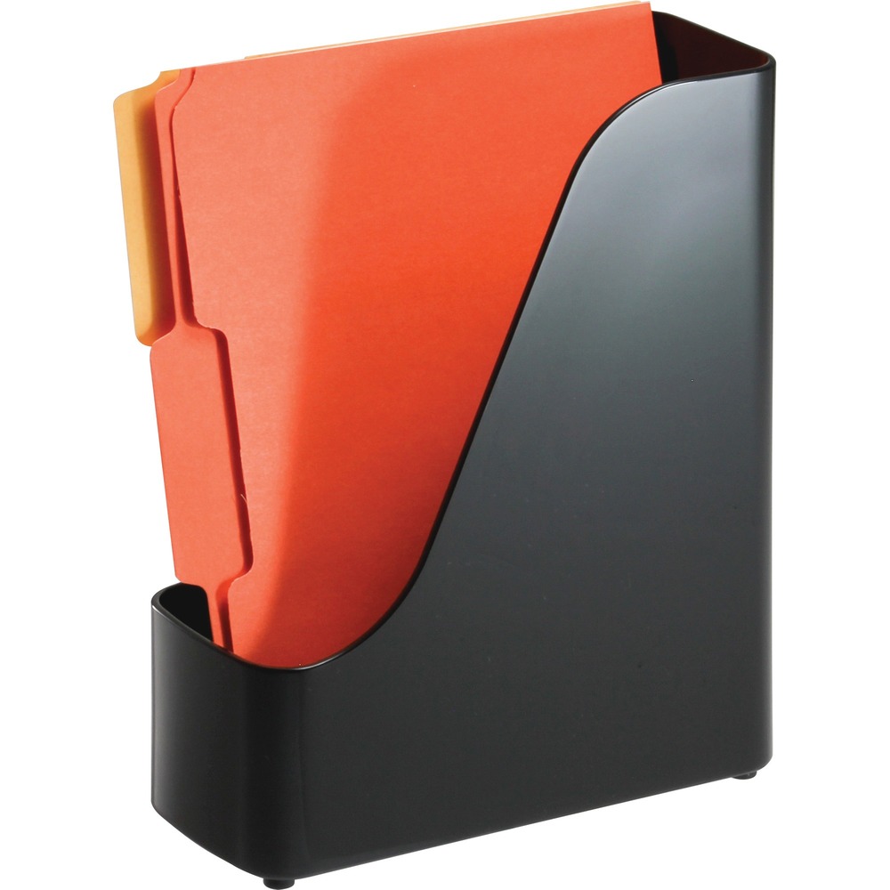 OIC22352 - Open Top Magazine File holds and organizes magazines, brochures, literature and more. Open top accepts taller items including journals and books. Wide, partially open front allows easy insertion and removal. Front space lets you conveniently label the file for quick reference to specific items. Convenient, nonskid base makes sure the durable plastic file stays put on your desktop. More from the Manufacturer