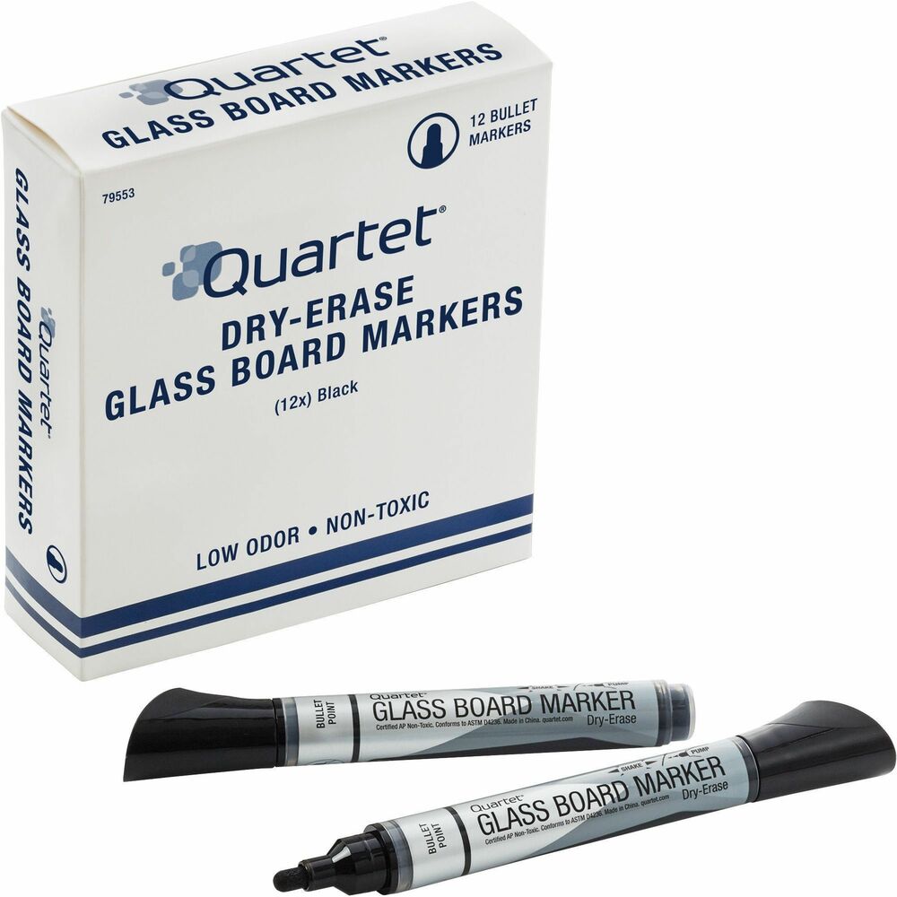 QRT79553 - Dry-erase markers are optimized for use on contemporary glass surface boards to deliver bold color and excellent visibility. Liquid ink delivery system ensures your writing is bold with consistent color so your message will be read loud and clear. Bullet tip creates thick, broad lines for messages that are clear and easy to read both up close and from a distance. Regardless of how you grip them, these bullet-tip markers write evenly on glass boards, delivering ink in solid lines so your handwriting stays consistent throughout your presentation. Low-odor, nontoxic ink erases easily and helps prevent irritation for safe use in any environment. Easy-view ink gauge lets you easily judge exactly how much ink remains so you can plan ahead and ensure you're never without a marker when you need one.