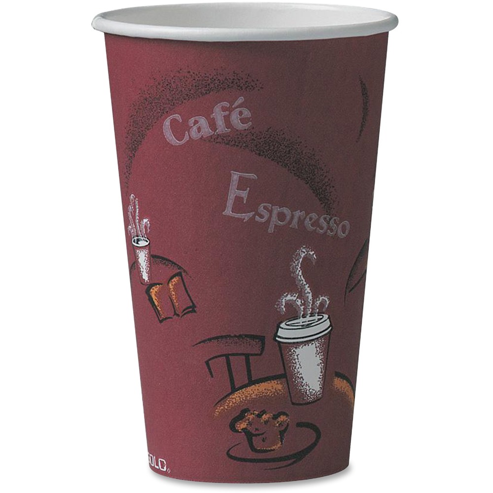 Solo 16 oz Bistro Design Disposable Paper Cups - 16 fl oz - Maroon - Polyethylene - Hot Drink, Coffee, Tea, Cocoa - 50/Pack - 20 / Carton