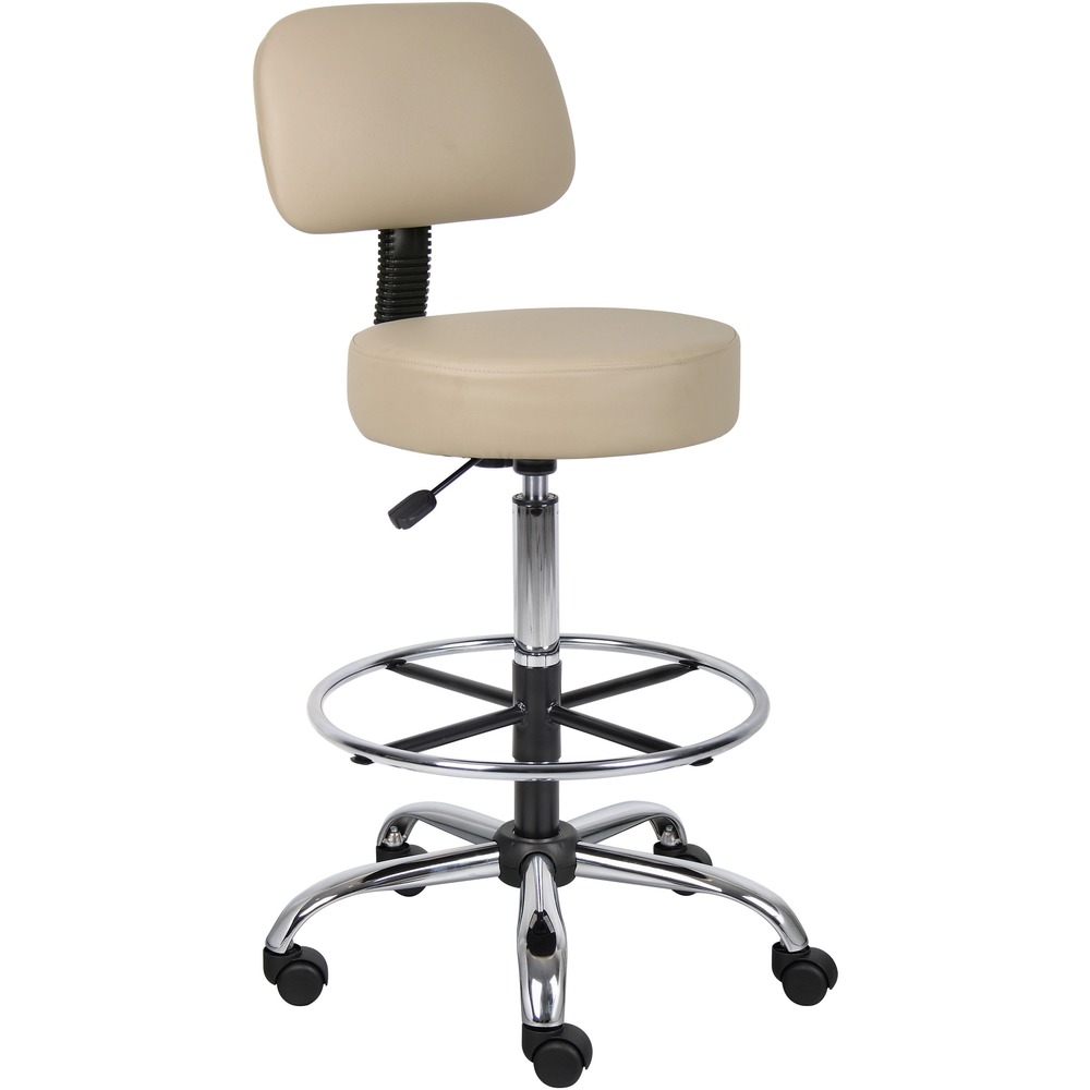 BOPB16245BG - Medical stool is upholstered in Caressoft vinyl to give you the look and feel of leather while allowing it to be easily cleaned with a damp cloth. Durable upholstery covers a 4" thick, molded foam seat to provide extra comfort and padding. Plush back cushion provides comfortable back support throughout extended periods of work. Easy-to-reach, gas lift lever offers a vertical range of 6" and makes it easy to modify your height for increased comfort and ergonomic benefit. 20" chrome footing provides added foot and leg support. Hooded, double-wheel casters slide smoothly on floors to make it easy to move and shift directions. Medical stool supports up to 275 lb.