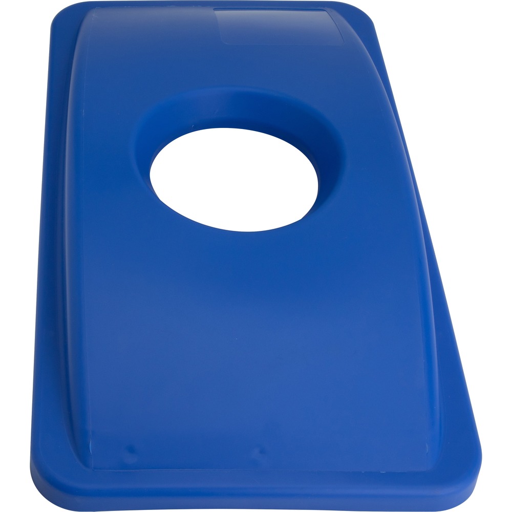 GJO98219 - Encourage recycling throughout your office with this bin lid. Its round cutout accepts cans while preventing users from disposing of unapproved items. Eco-friendly construction is made with post-consumer materials to reduce its overall impact to our environment. Solid blue color helps associate bins with recycling to prevent confusion. Plus, its easy-to-use design snaps on and off effortlessly to quickly dispose of contents.