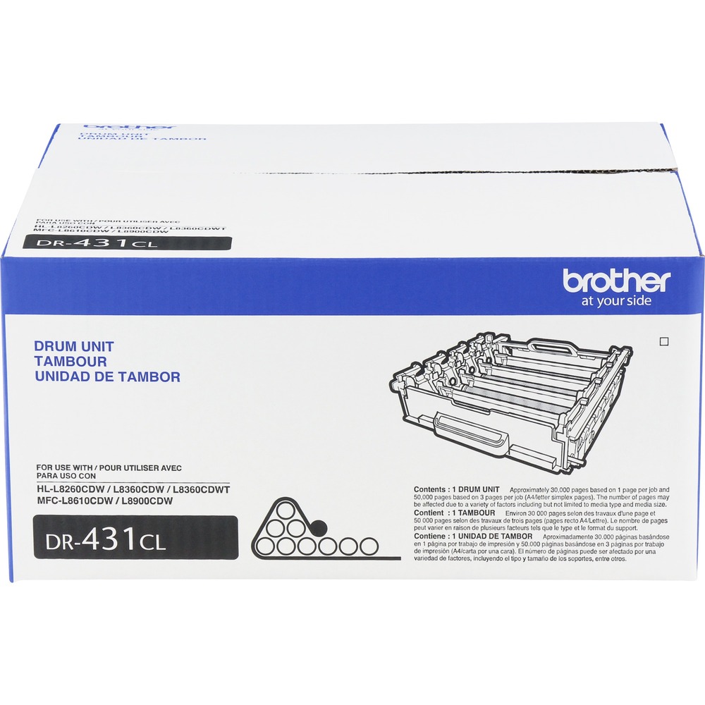 BRTDR431CL - Drum unit is designed for use with Brother HL-L8260CDW, HL-L8360CDW, HL-L8360CDWT, MFC-L8610CDW and MFC-L8900CDW. All genuine Brother printer supplies are designed as part of an entire printing system to provide a superior degree of quality. It yields approximately 30,000 pages.