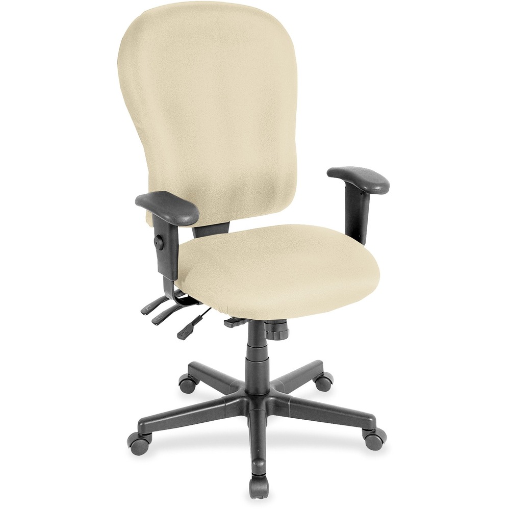 EUTFM4080007 - 4x4xl High Back Task Chair is an economical chair that provides all-day comfort with its contoured cushions and ergonomic features. Tilt-tension control with tilt lock allows you to adjust the recline rate based on your weight. Center tilt with adjustable tension gives you the ability to rock. Back-angle adjustment sets the back angle for personalized comfort in a reclined position. Seat-height adjustment allows you to set the height to the desired position relative to the floor. Waterfall seat slopes to reduce pressure on the back of your knees for extra comfort. Forward seat tilt changes the angle of the seat to enable proper ergonomic posture while using a computer keyboard. Arm-height adjustment lets you to move the arms up or down for proper ergonomic positioning. Ratchet-back height adjustment allows the backrest to easily adjust relative to the seat for personalized lumbar region support and comfort. Dillon vinyl-upholstered chair adds soft comfort to any space.