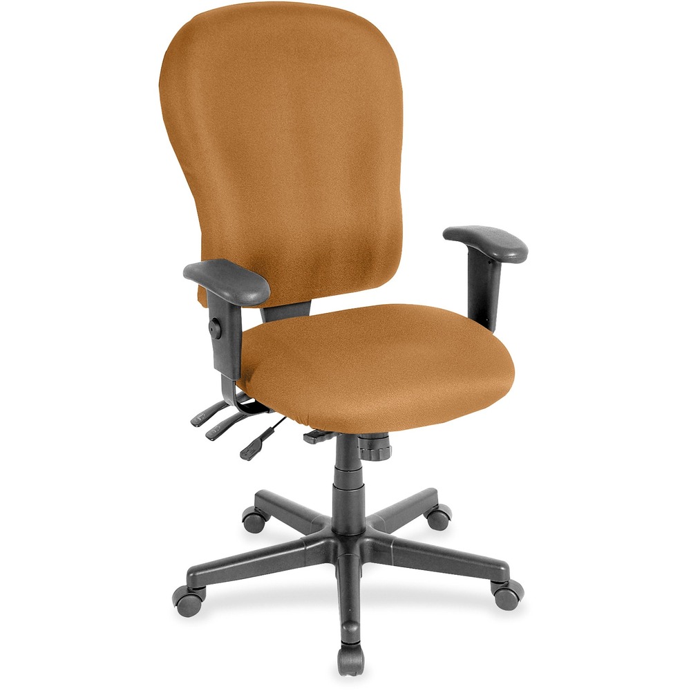 EUTFM4080073 - 4x4xl High Back Task Chair is an economical chair that provides all-day comfort with its contoured cushions and ergonomic features. Tilt-tension control with tilt lock allows you to adjust the recline rate based on your weight. Center tilt with adjustable tension gives you the ability to rock. Back-angle adjustment sets the back angle for personalized comfort in a reclined position. Seat-height adjustment allows you to set the height to the desired position relative to the floor. Waterfall seat slopes to reduce pressure on the back of your knees for extra comfort. Forward seat tilt changes the angle of the seat to enable proper ergonomic posture while using a computer keyboard. Arm-height adjustment lets you to move the arms up or down for proper ergonomic positioning. Ratchet-back height adjustment allows the backrest to easily adjust relative to the seat for personalized lumbar region support and comfort. Dillon vinyl-upholstered chair adds soft comfort to any space.