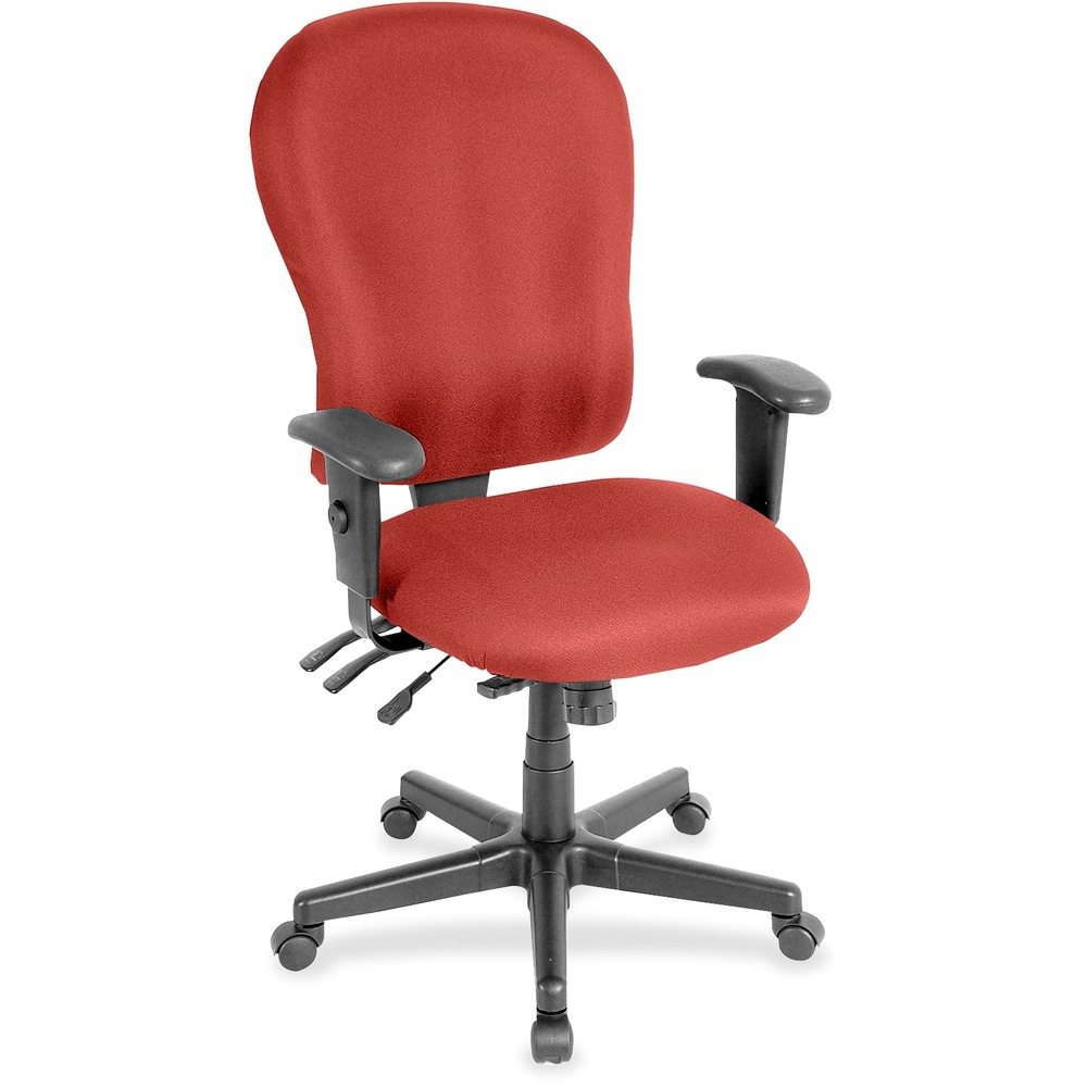 EUTFM4080075 - 4x4xl High Back Task Chair is an economical chair that provides all-day comfort with its contoured cushions and ergonomic features. Tilt-tension control with tilt lock allows you to adjust the recline rate based on your weight. Center tilt with adjustable tension gives you the ability to rock. Back-angle adjustment sets the back angle for personalized comfort in a reclined position. Seat-height adjustment allows you to set the height to the desired position relative to the floor. Waterfall seat slopes to reduce pressure on the back of your knees for extra comfort. Forward seat tilt changes the angle of the seat to enable proper ergonomic posture while using a computer keyboard. Arm-height adjustment lets you to move the arms up or down for proper ergonomic positioning. Ratchet-back height adjustment allows the backrest to easily adjust relative to the seat for personalized lumbar region support and comfort. Canyon vinyl-upholstered chair adds soft comfort to any space.