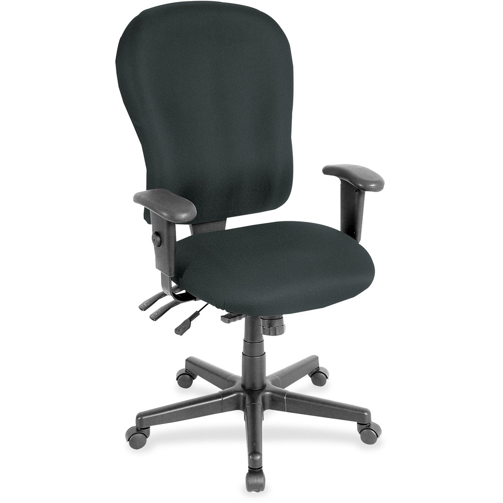 EUTFM4080076 - 4x4xl High Back Task Chair is an economical chair that provides all-day comfort with its contoured cushions and ergonomic features. Tilt-tension control with tilt lock allows you to adjust the recline rate based on your weight. Center tilt with adjustable tension gives you the ability to rock. Back-angle adjustment sets the back angle for personalized comfort in a reclined position. Seat-height adjustment allows you to set the height to the desired position relative to the floor. Waterfall seat slopes to reduce pressure on the back of your knees for extra comfort. Forward seat tilt changes the angle of the seat to enable proper ergonomic posture while using a computer keyboard. Arm-height adjustment lets you to move the arms up or down for proper ergonomic positioning. Ratchet-back height adjustment allows the backrest to easily adjust relative to the seat for personalized lumbar region support and comfort. Dillon vinyl-upholstered chair adds soft comfort to any space.