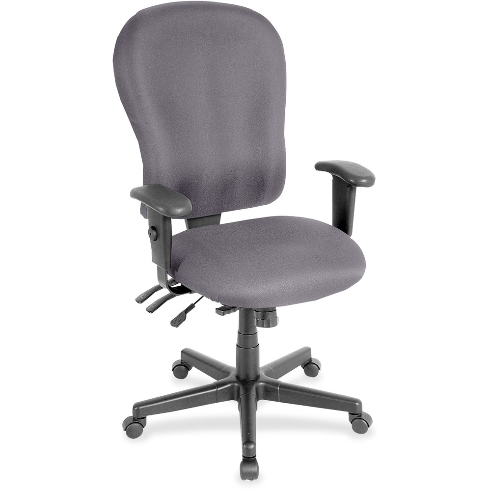 EUTFM4080101 - 4x4xl High Back Task Chair is an economical chair that provides all-day comfort with its contoured cushions and ergonomic features. Tilt-tension control with tilt lock allows you to adjust the recline rate based on your weight. Center tilt with adjustable tension gives you the ability to rock. Back-angle adjustment sets the back angle for personalized comfort in a reclined position. Seat-height adjustment allows you to set the height to the desired position relative to the floor. Waterfall seat slopes to reduce pressure on the back of your knees for extra comfort. Forward seat tilt changes the angle of the seat to enable proper ergonomic posture while using a computer keyboard. Arm-height adjustment lets you to move the arms up or down for proper ergonomic positioning. Ratchet-back height adjustment allows the backrest to easily adjust relative to the seat for personalized lumbar region support and comfort. Canyon vinyl-upholstered chair adds soft comfort to any space.