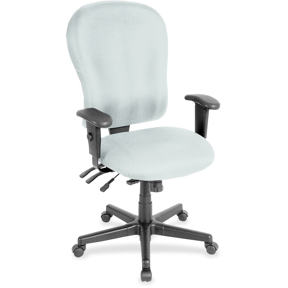EUTFM4080102 - 4x4xl High Back Task Chair is an economical chair that provides all-day comfort with its contoured cushions and ergonomic features. Tilt-tension control with tilt lock allows you to adjust the recline rate based on your weight. Center tilt with adjustable tension gives you the ability to rock. Back-angle adjustment sets the back angle for personalized comfort in a reclined position. Seat-height adjustment allows you to set the height to the desired position relative to the floor. Waterfall seat slopes to reduce pressure on the back of your knees for extra comfort. Forward seat tilt changes the angle of the seat to enable proper ergonomic posture while using a computer keyboard. Arm-height adjustment lets you to move the arms up or down for proper ergonomic positioning. Ratchet-back height adjustment allows the backrest to easily adjust relative to the seat for personalized lumbar region support and comfort. Castillo vinyl-upholstered chair adds soft comfort to any space.