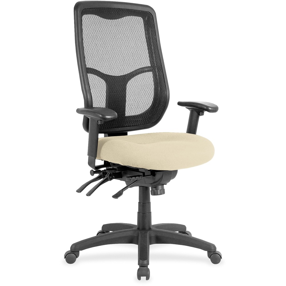 EUTMFH9SL007 - Apollo High Back Multifunction Chair features a ratchet back that moves up or down relative to the seat for lumbar support and comfort. Set back at an angle for personalized comfort in reclined position. Seat-height adjustment lets you position the seat height relative to the floor. Adjust tension to rock back and forth. Seat depth slides relative to back for ultimate, customized seating. Dillon vinyl-upholstered, padded, waterfall seat with sloping front reduces pressure on the back of the knees. Tilt-tension control with tilt lock allows you to adjust the recline rate based on your weight. Tilt seat forward to change the seat angle for a comfortable position when you're using a keyboard. Depth-adjustable arms slide forward or backward for proper ergonomic positioning. Arm-height adjustment adjusts arm up or down while arm pads angle in or out. Nylon, five-star base features casters for easy mobility. Chair is Greenguard certified to have low chemical emissions.