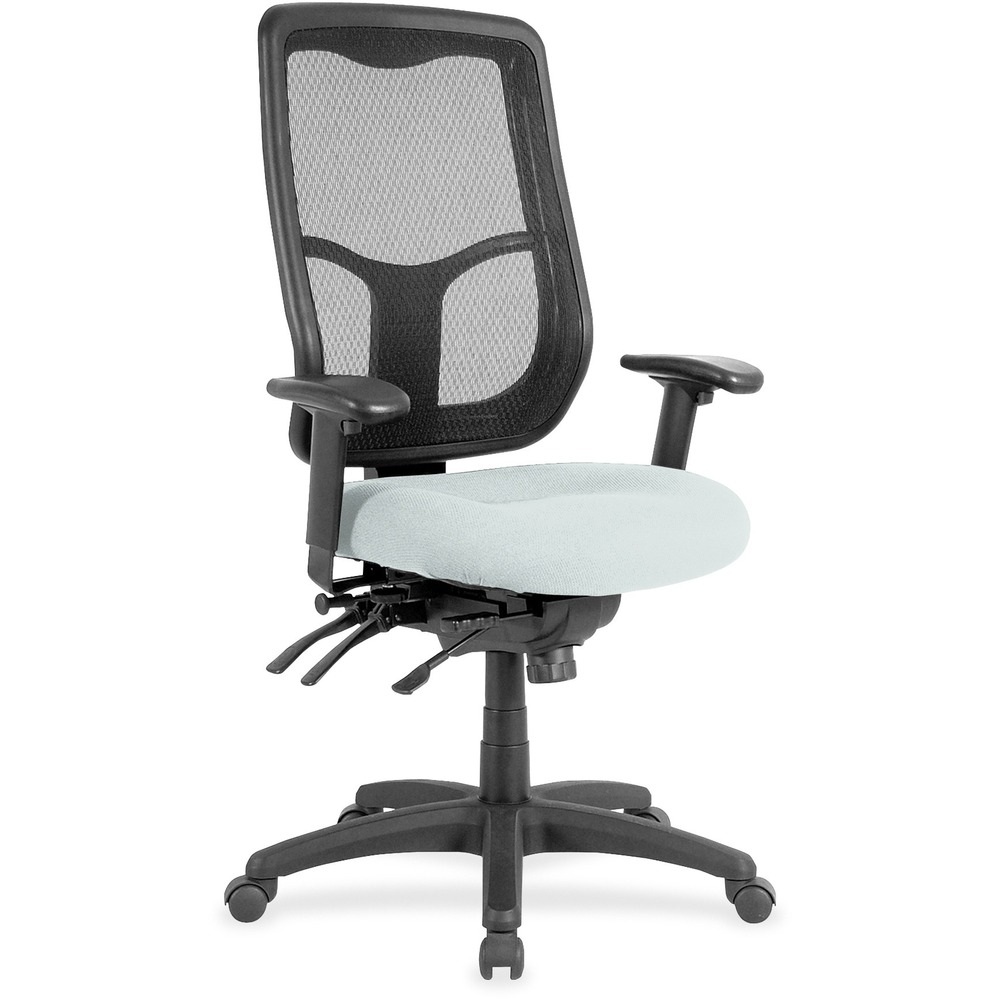 EUTMFH9SL102 - Apollo High Back Multifunction Chair features a ratchet back that moves up or down relative to the seat for lumbar support and comfort. Set back at an angle for personalized comfort in reclined position. Seat-height adjustment lets you position the seat height relative to the floor. Adjust tension to rock back and forth. Seat depth slides relative to back for ultimate, customized seating. Castillo vinyl-upholstered, padded, waterfall seat with sloping front reduces pressure on the back of the knees. Tilt-tension control with tilt lock allows you to adjust the recline rate based on your weight. Tilt seat forward to change the seat angle for a comfortable position when you're using a keyboard. Depth-adjustable arms slide forward or backward for proper ergonomic positioning. Arm-height adjustment adjusts arm up or down while arm pads angle in or out. Nylon, five-star base features casters for easy mobility. Chair is Greenguard certified to have low chemical emissions.