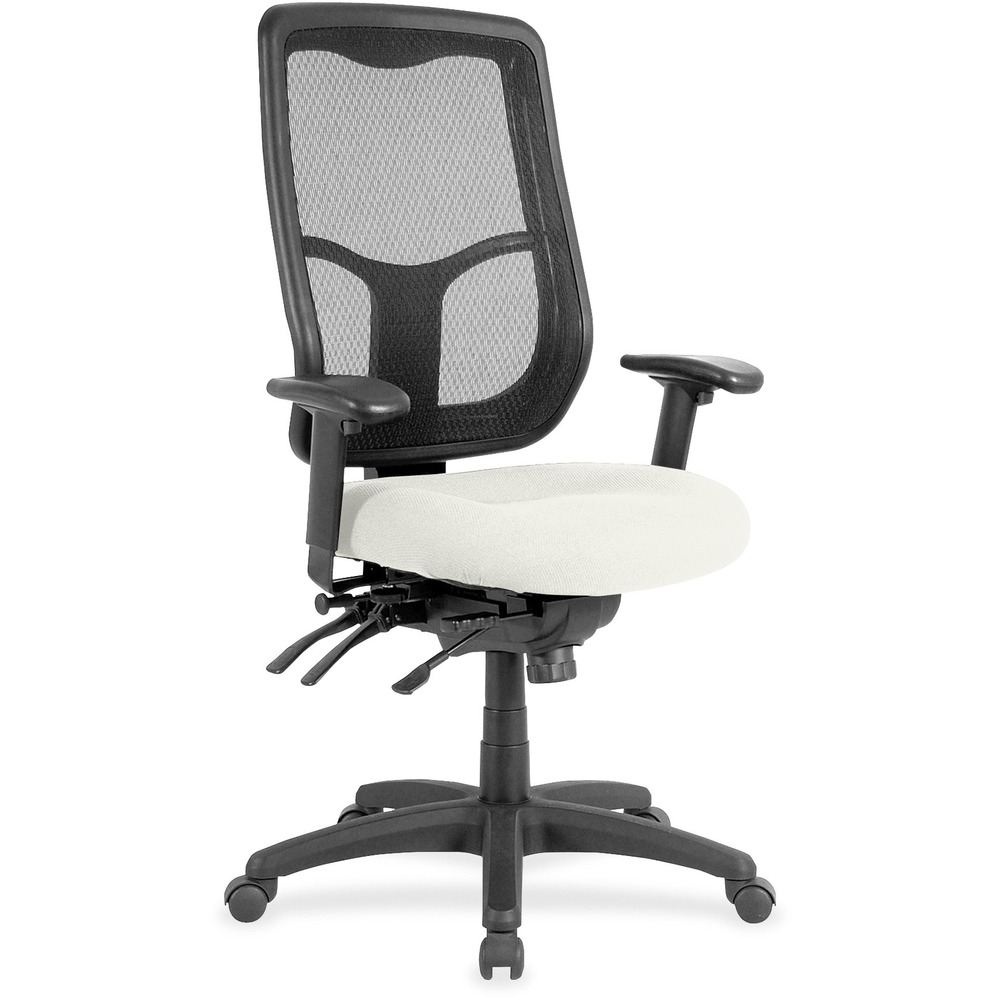 EUTMFH9SL103 - Apollo High Back Multifunction Chair features a ratchet back that moves up or down relative to the seat for lumbar support and comfort. Set back at an angle for personalized comfort in reclined position. Seat-height adjustment lets you position the seat height relative to the floor. Adjust tension to rock back and forth. Seat depth slides relative to back for ultimate, customized seating. Dillon vinyl-upholstered, padded, waterfall seat with sloping front reduces pressure on the back of the knees. Tilt-tension control with tilt lock allows you to adjust the recline rate based on your weight. Tilt seat forward to change the seat angle for a comfortable position when you're using a keyboard. Depth-adjustable arms slide forward or backward for proper ergonomic positioning. Arm-height adjustment adjusts arm up or down while arm pads angle in or out. Nylon, five-star base features casters for easy mobility. Chair is Greenguard certified to have low chemical emissions.
