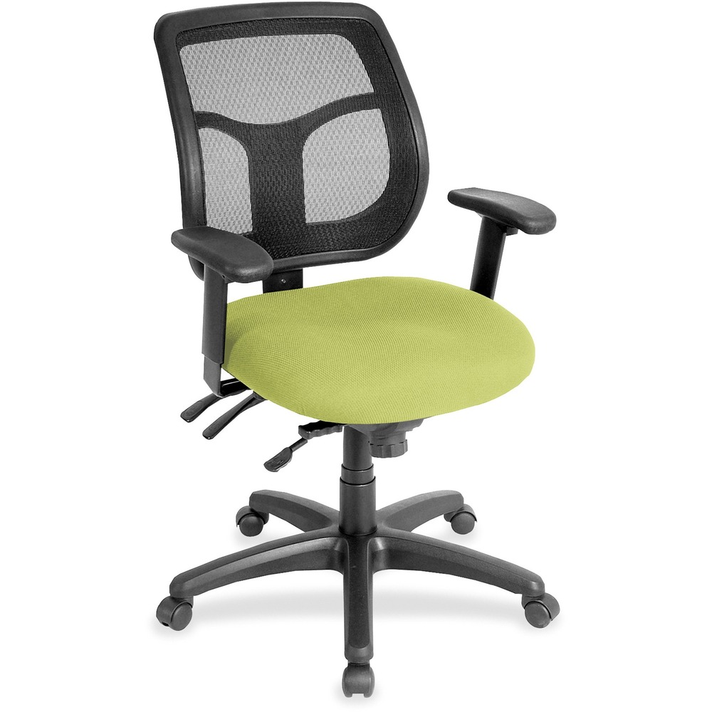 EUTMFT945009 - Apollo Multifunction Task Chair features a ratchet back that moves up or down relative to the seat for lumbar support and comfort. Mesh back provides enhances airflow for breathability. Set back at an angle for personalized comfort in reclined position. Seat-height adjustment lets you position the seat height relative to the floor. Chair rocks back and forth with adjustable, center-tilt mechanism. Dillon vinyl-upholstered, padded waterfall seat with sloping front reduces pressure on the back of the knees. Tilt-tension control with tilt lock allows you to adjust the recline rate based on your weight. Seat tilts forward to change the angle for a comfortable position when you're using a keyboard. Arm-height adjustment adjusts arm up or down while arm pads angle in or out. Nylon, five-star base features casters for easy mobility. Chair is Greenguard certified to have low chemical emissions.