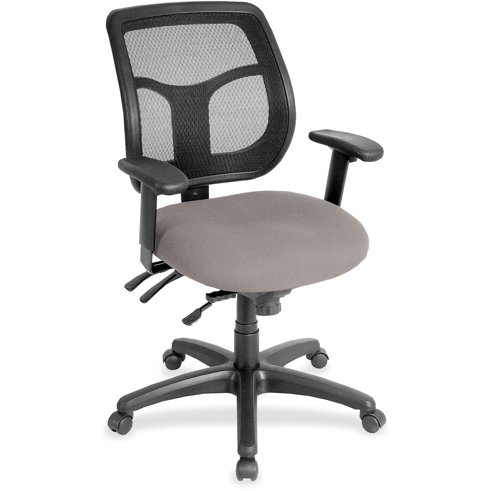 EUTMFT945071 - Apollo Multifunction Task Chair features a ratchet back that moves up or down relative to the seat for lumbar support and comfort. Mesh back provides enhances airflow for breathability. Set back at an angle for personalized comfort in reclined position. Seat-height adjustment lets you position the seat height relative to the floor. Chair rocks back and forth with adjustable, center-tilt mechanism. Castillo vinyl-upholstered, padded waterfall seat with sloping front reduces pressure on the back of the knees. Tilt-tension control with tilt lock allows you to adjust the recline rate based on your weight. Seat tilts forward to change the angle for a comfortable position when you're using a keyboard. Arm-height adjustment adjusts arm up or down while arm pads angle in or out. Nylon, five-star base features casters for easy mobility. Chair is Greenguard certified to have low chemical emissions.