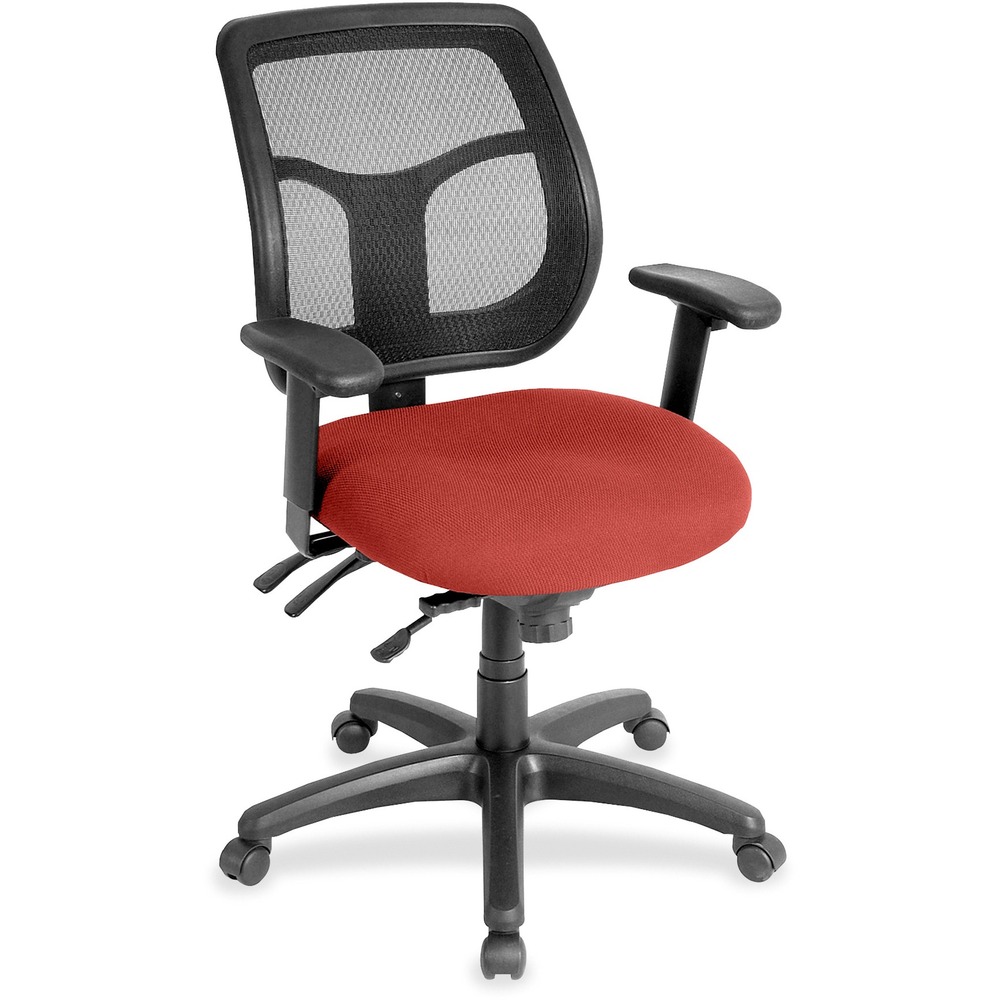 EUTMFT945075 - Apollo Multifunction Task Chair features a ratchet back that moves up or down relative to the seat for lumbar support and comfort. Mesh back provides enhances airflow for breathability. Set back at an angle for personalized comfort in reclined position. Seat-height adjustment lets you position the seat height relative to the floor. Chair rocks back and forth with adjustable, center-tilt mechanism. Canyon vinyl-upholstered, padded waterfall seat with sloping front reduces pressure on the back of the knees. Tilt-tension control with tilt lock allows you to adjust the recline rate based on your weight. Seat tilts forward to change the angle for a comfortable position when you're using a keyboard. Arm-height adjustment adjusts arm up or down while arm pads angle in or out. Nylon, five-star base features casters for easy mobility. Chair is Greenguard certified to have low chemical emissions.