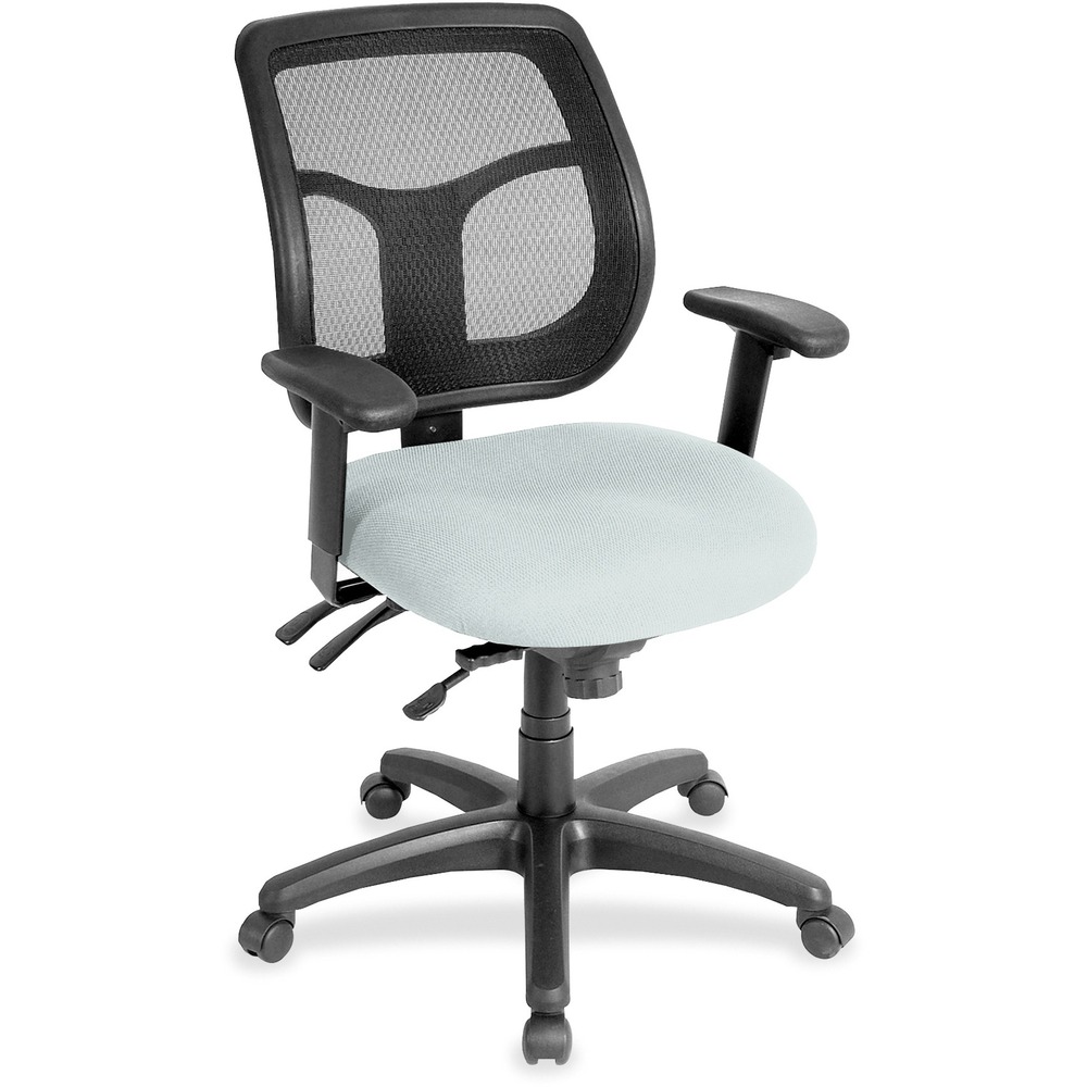EUTMFT945102 - Apollo Multifunction Task Chair features a ratchet back that moves up or down relative to the seat for lumbar support and comfort. Mesh back provides enhances airflow for breathability. Set back at an angle for personalized comfort in reclined position. Seat-height adjustment lets you position the seat height relative to the floor. Chair rocks back and forth with adjustable, center-tilt mechanism. Castillo vinyl-upholstered, padded waterfall seat with sloping front reduces pressure on the back of the knees. Tilt-tension control with tilt lock allows you to adjust the recline rate based on your weight. Seat tilts forward to change the angle for a comfortable position when you're using a keyboard. Arm-height adjustment adjusts arm up or down while arm pads angle in or out. Nylon, five-star base features casters for easy mobility. Chair is Greenguard certified to have low chemical emissions.