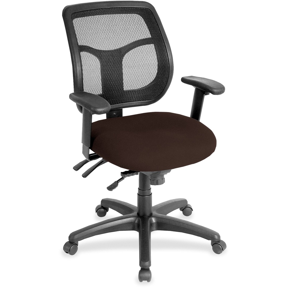 EUTMFT945105 - Apollo Multifunction Task Chair features a ratchet back that moves up or down relative to the seat for lumbar support and comfort. Mesh back provides enhances airflow for breathability. Set back at an angle for personalized comfort in reclined position. Seat-height adjustment lets you position the seat height relative to the floor. Chair rocks back and forth with adjustable, center-tilt mechanism. Canyon vinyl-upholstered, padded waterfall seat with sloping front reduces pressure on the back of the knees. Tilt-tension control with tilt lock allows you to adjust the recline rate based on your weight. Seat tilts forward to change the angle for a comfortable position when you're using a keyboard. Arm-height adjustment adjusts arm up or down while arm pads angle in or out. Nylon, five-star base features casters for easy mobility. Chair is Greenguard certified to have low chemical emissions.