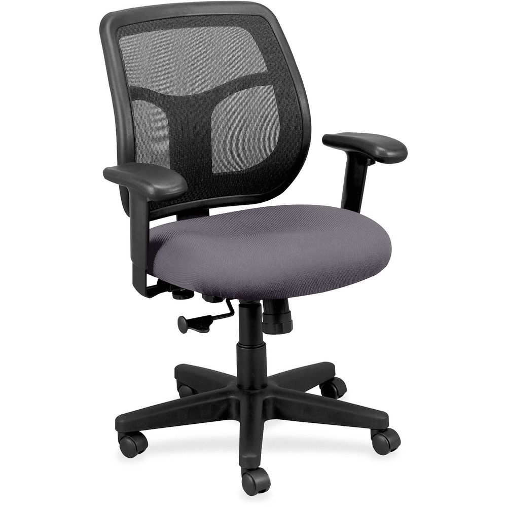 EUTMT9400101 - Apollo Mid Back Task Chair combines value, comfort, adjustability and quality to create a perennial favorite. Breathable, mesh back provides increased airflow and maximum comfort for all-day sitting. Ratchet back adjusts up or down relative to the seat for personalized lumbar support and comfort. Tilt-tension control features a recline rate that adapts to your weight. Lockout tilt function prevents tilting. Synchro-tilt mechanism lets the back recline in a preset ratio to the seat for relaxed positioning. Canyon vinyl-upholstered, padded, waterfall seat with sloping front reduces pressure on back of knees. Width-adjustable and height-adjustable arms move in or out and up or down for proper ergonomic positioning. Seat-height adjustment sets seat height to your desired position relative to the floor. Chair is Greenguard certified to have low chemical emissions.